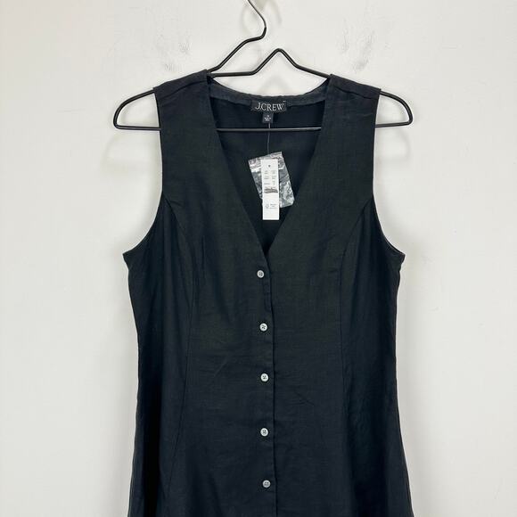 J.Crew Linen Mini Dress A Line Black Minimalist Classic Cinched V Neck US 10 NWT - Picture 6 of 12